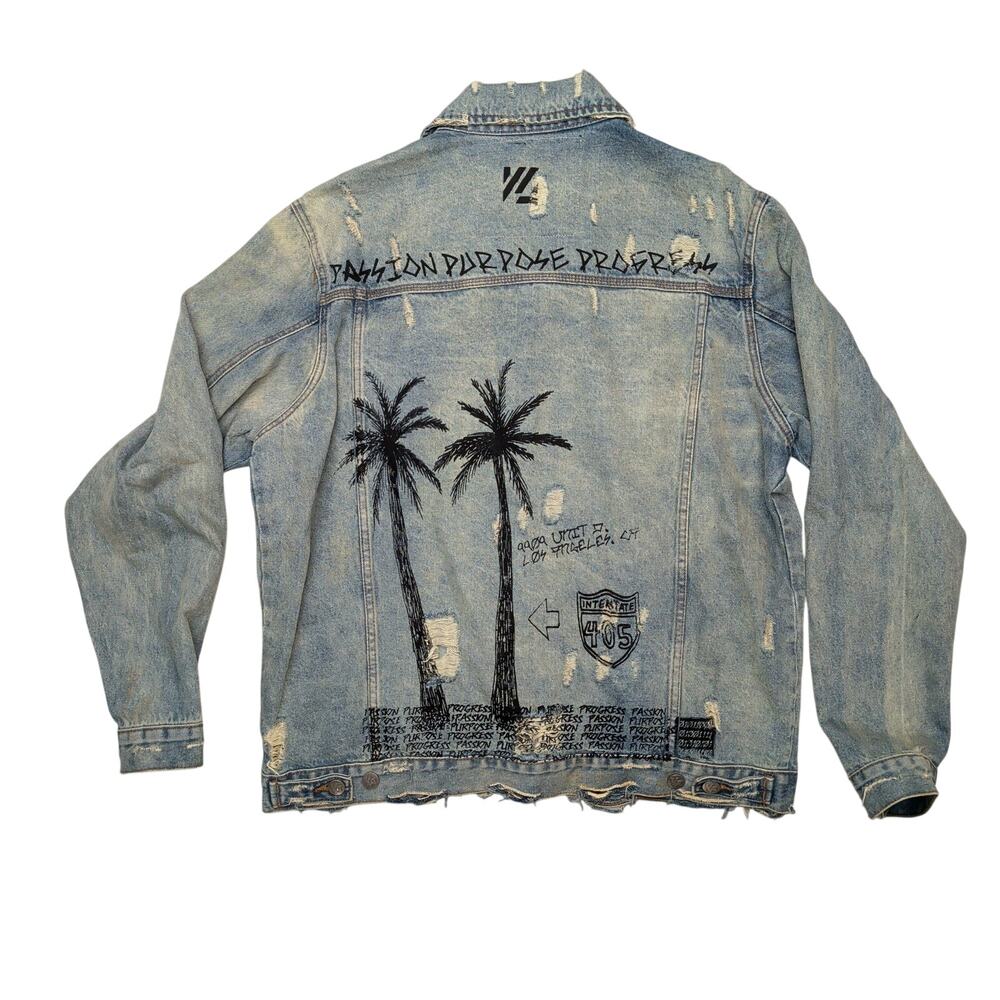 YoungLA Rockstar 631 Distressed Denim Jacket Men's 2XL Streetwear
